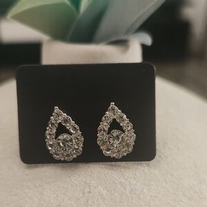 Crystal Teardrop Stud Earrings - Silver Tone
